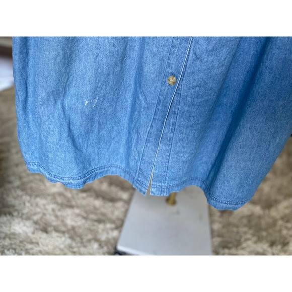 Vintage Boundary Waters Denim Dress Midi Button Front Pockets L Cottagecore 90s - Picture 5 of 11